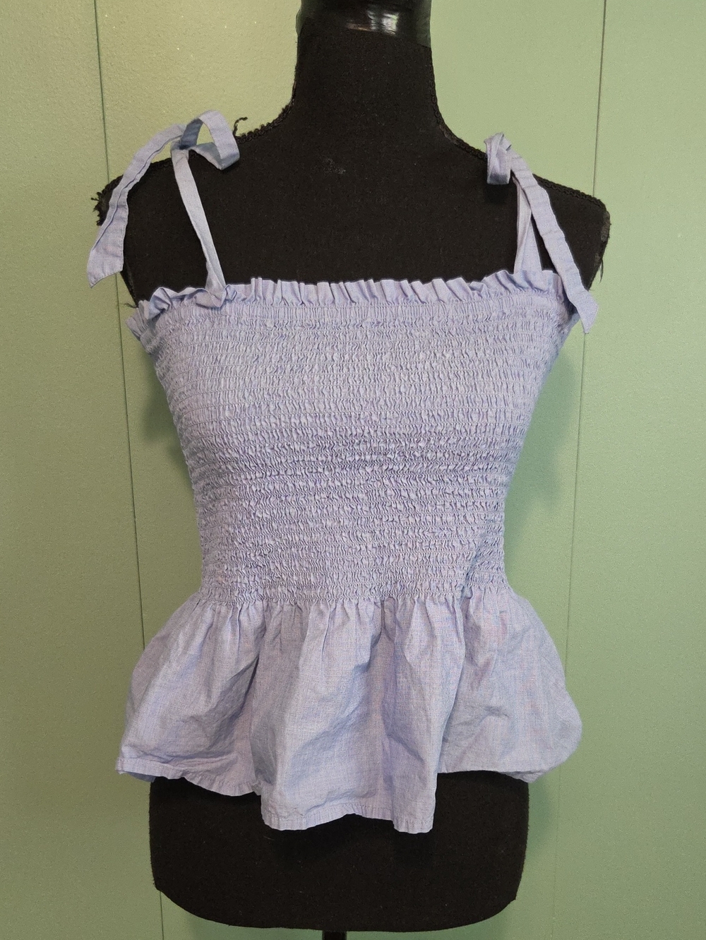 J. Crew Smocked Peplum Tie-Strap Tank Top Light Lavender Blue Size Medium